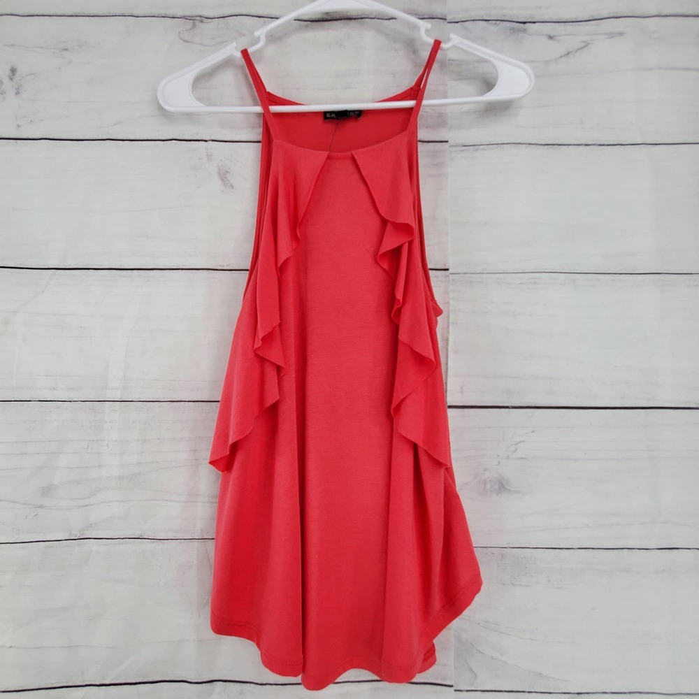 Express Coral Ruffle Front Halter Tank